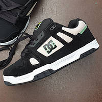 Чорні шкіряні чоловічі кросівки DC Shoes Stag Tan Green / Демісезонні кеди ДС Шуз