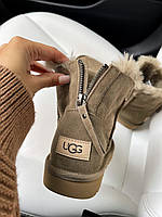 Бежеві замшеві жіночі Уггі UGG Mini Beige Zip з Блискавкою