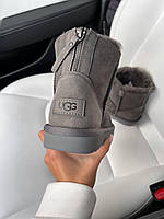 Сірі замшеві жіночі Уггі UGG Mini Grey Zip з Блискавкою