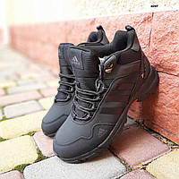 Зимові чорні шкіряні чоловічі кросівки Adidas Terrex ClimaProof / Зима Адидас Терекс Клімапруф на хутрі