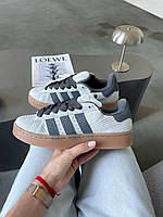 Сірі шкіряні чоловічі кроссовки Adidas Campus 00S Silver Premium / Демісезонні кросівки Адідас Кампус