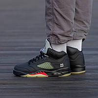 Зимові чоловічі чорні шкіряні кросівки Nike Air Jordan 5 Retro на хутрі