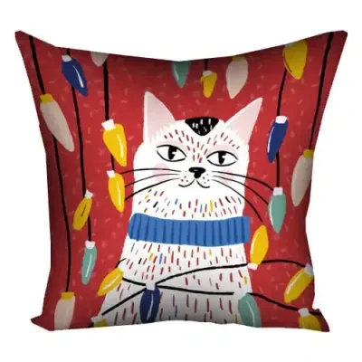 Подушка з принтом 50x50 см «Котик з гірляндою»