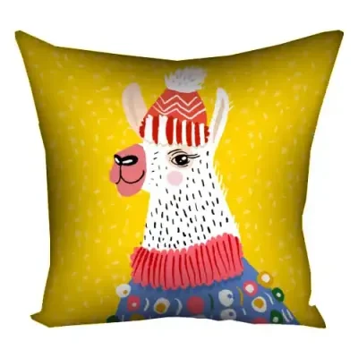 Подушка з принтом 50x50 см «Лама в шапці»