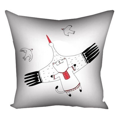 Подушка з принтом 50x50 см «Котик і лелека»