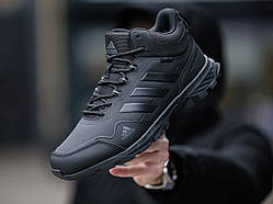 Зимові чорні шкіряні чоловічі кросівки Adidas Сlimaproof Gore-Tex / Зима Адидас Клімапруф на хутрі