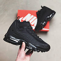 Зимові шкіряні чорні чоловічі кросівки Nike Air Max 95 Sneakerboot Triple Black