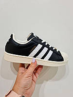 Чорні шкіряні жіночі кросівки Adidas Superstar Black Vintage / Демісезонні кросівки Адідас Суперстар