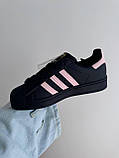 Чорні шкіряні жіночі кросівки Adidas Superstar Black Pink / Демісезонні кросівки Адідас Суперстар, фото 2