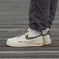 Зимові шкіряні бежеві чоловічі кросівки Nike Air Force 1 Low Mocco