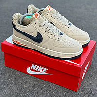 Зимові замшеві бежеві чоловічі кросівки Nike Air Force 1 Low