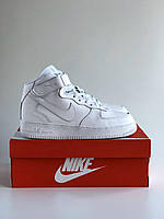 Зимові високі шкіряні білі чоловічі кросівки Nike Air Force 1