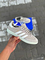Сірі замшеві жіночі кросівки Adidas Samba OG Wonder White Linen Green