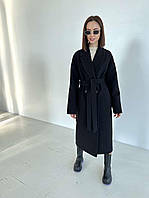 Длинное демисезонное женское кашемировое пальто с поясом Pазмеры 40- 50