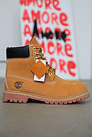 Зимові коричневі шкіряні чоловічі черевики Timberlands FUR Boots Тімберленд на термо