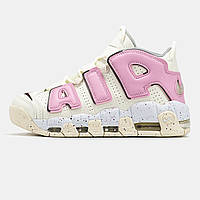 Білі з рожевим шкіряні жіночі кросівки Nike Air More Uptempo Cream Pink Демісезонні кросівки Найк Аптемпо
