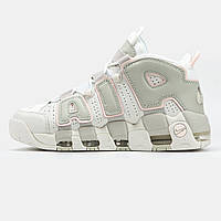 Білі шкіряні чоловічі кросівки Nike Air More Uptempo White Green Демісезонні кросівки Найк Аптемпо
