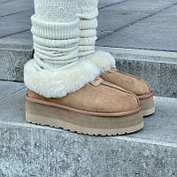 Зимові коричневі замшеві жіночі Уггі Ugg Coquette Platform Chestnut на платформі натуральне хутро
