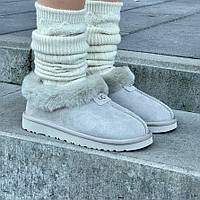 Зимові сірі замшеві жіночі Уггі Ugg Coquette Platform Chestnut на платформі натуральне хутро