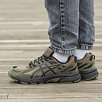 Оливкові шкіряні чоловічі кросівки ASICS Gel-Venture 6 / Демісезонні Асікс Гель Вентуре 6 Хакі