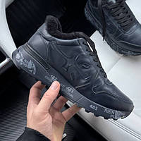 Зимові сині шкіряні жіночі кросівки Premiata "Mick" 7108M Leather Blue на хутрі