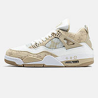 Бежеві жіночі шкіряні кросівки Nike Air Jordan 4 x Louis Vuitton / Демісезон Найк аїр Джордан 4 Луї Віттон