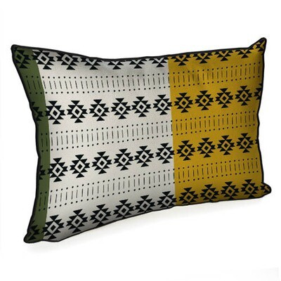 Подушка декоративна 45х32 см (мішковина) «Чорний орнамент на жовто-білому тлі»