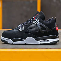 Чорні чоловічі шкіряні кросівки Nike Air Jordan 4 Retro / Демісезон Найк аїр Джордан 4