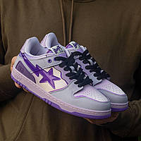 Фіолетові шкіряні жіночі кросівки Bape SK8 STA Purple Демісезонні кеди Бейп