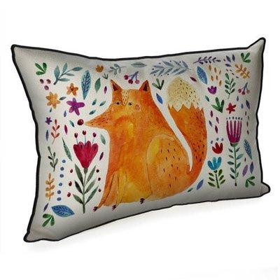 Подушка декоративна 45х32 см (мішковина) «Ліса та квіти на білому тлі»