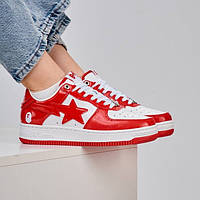 Червоні шкіряні жіночі кросівки BAPE STA Patent Демісезонні кеди Бейп