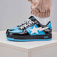 Сині шкіряні жіночі кросівки BAPE STA M2 Patent Marvel Демісезонні кеди Бейп