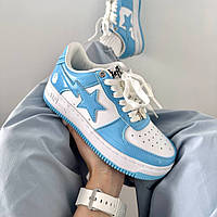 Голубі шкіряні жіночі кросівки Bape SK8 STA Демісезонні кеди Бейп