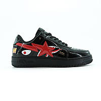 Чорні шкіряні жіночі кросівки BAPE STA M2 Patent Venom Black Red Демісезонні кеди Бейп