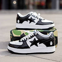 Чорно білі шкіряні жіночі кросівки Bape Sta M2 Patent Black Демісезонні кеди Бейп