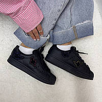 Чорні шкіряні жіночі кросівки Adidas Superstar Black Ghost