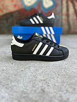 Чорні шкіряні чоловічі кросівки Adidas Superstar