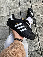 Чорні шкіряні жіночі кросівки Adidas Superstar Black