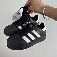 Чорні шкіряні жіночі кросівки Adidas Superstar XLG Black Platform