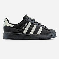 Чорні текстильні жіночі кросівки Adidas Superstar Black Silver