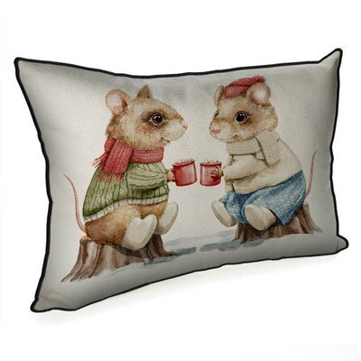 Подушка декоративна 45х32 см (мішковина) «Мишки з гарячим шоколадом»