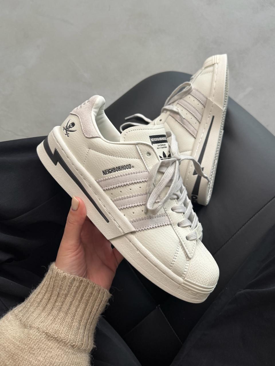 Білі шкіряні чоловічі кросівки Adidas Superstar x Neighborhood Демісезонні кросівки Адідас Суперстар, фото 1