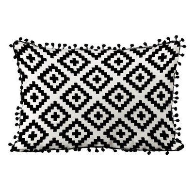 Подушка декоративна (мішковина) 45х32 см із помпонами «Геометричний візерунок ромб»