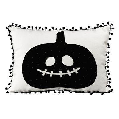 Подушка декоративна (мішковина) 45х32 см із помпонами «Пристрасна гарбуз»