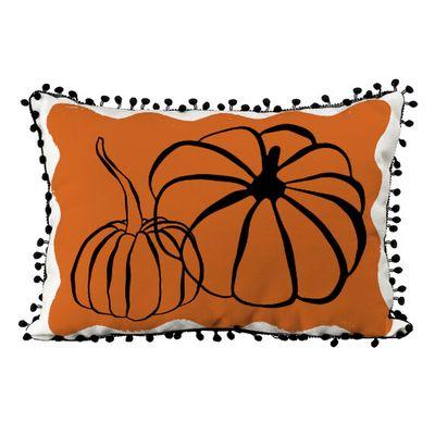 Подушка декоративна (мішковина) 45х32 см із помпонами «Гарбуз»