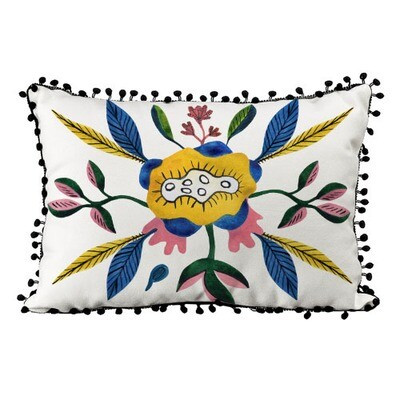 Подушка декоративна (мішковина) 45х32 см із помпонами «Квіти Стилізація»