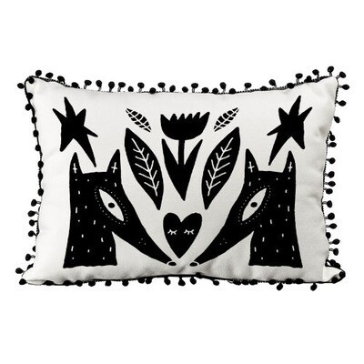 Подушка декоративна (мішковина) 45х32 см із помпонами «Fox»