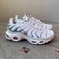 Білі з рожевим текстильні жіночі кросівки Nike Air Max Plus TN Демісезонні кросівки Найк ТН
