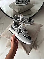 Сірі замшеві жіночі кросівки New Balance 574 grey black / Демісезонні кросівки Нью Беланс 574