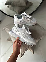 Білі шкіряні жіночі кросівки New Balance 574 white leather / Демісезонні кросівки Нью Беланс 574